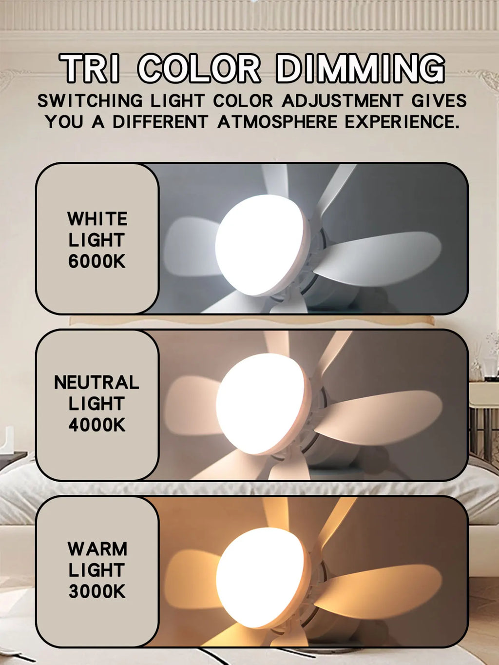 Ventilador de Techo con Luz LED y Control Remoto – Silencioso y Ajustable