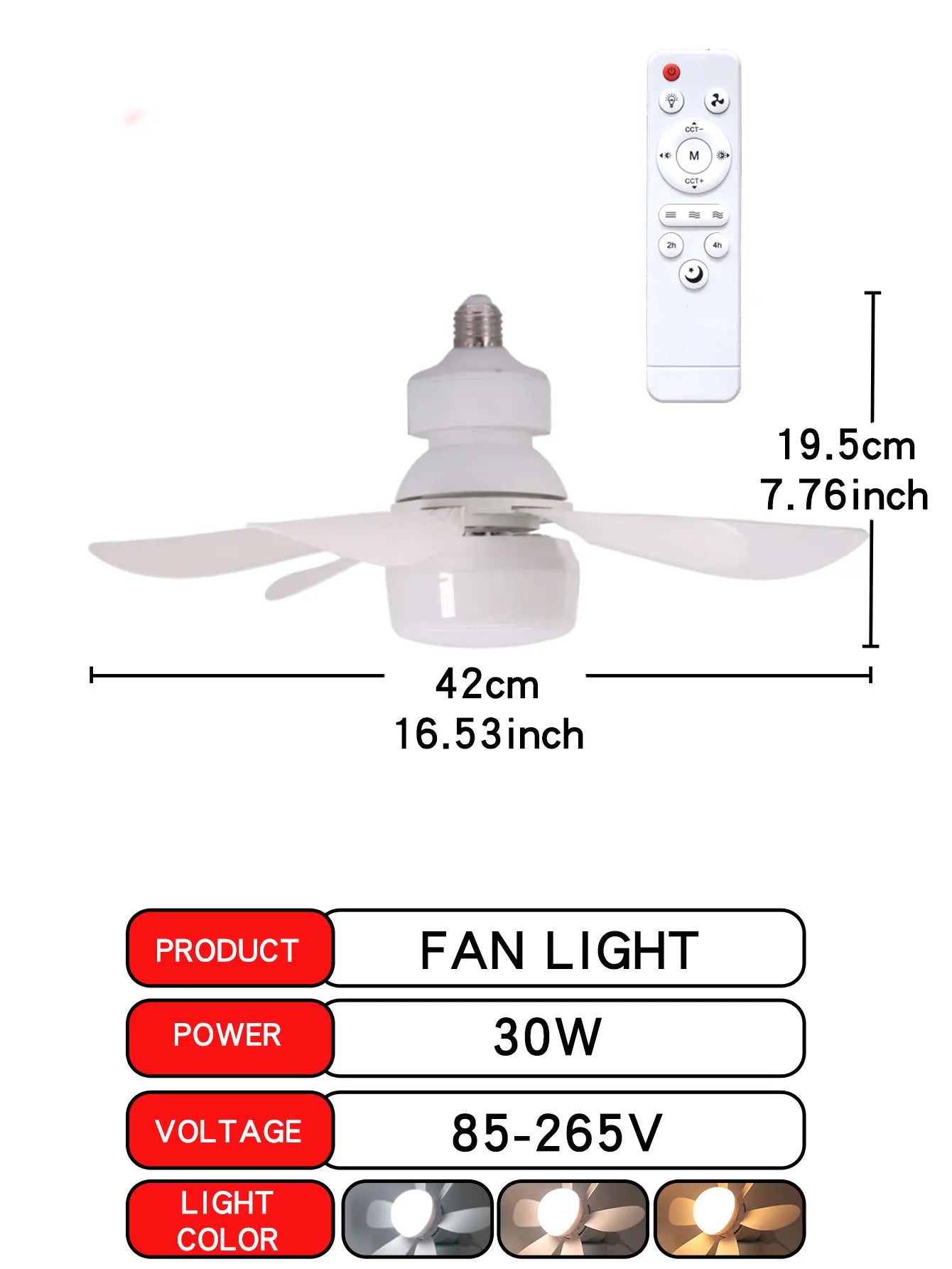 Ventilador de Techo con Luz LED y Control Remoto – Silencioso y Ajustable