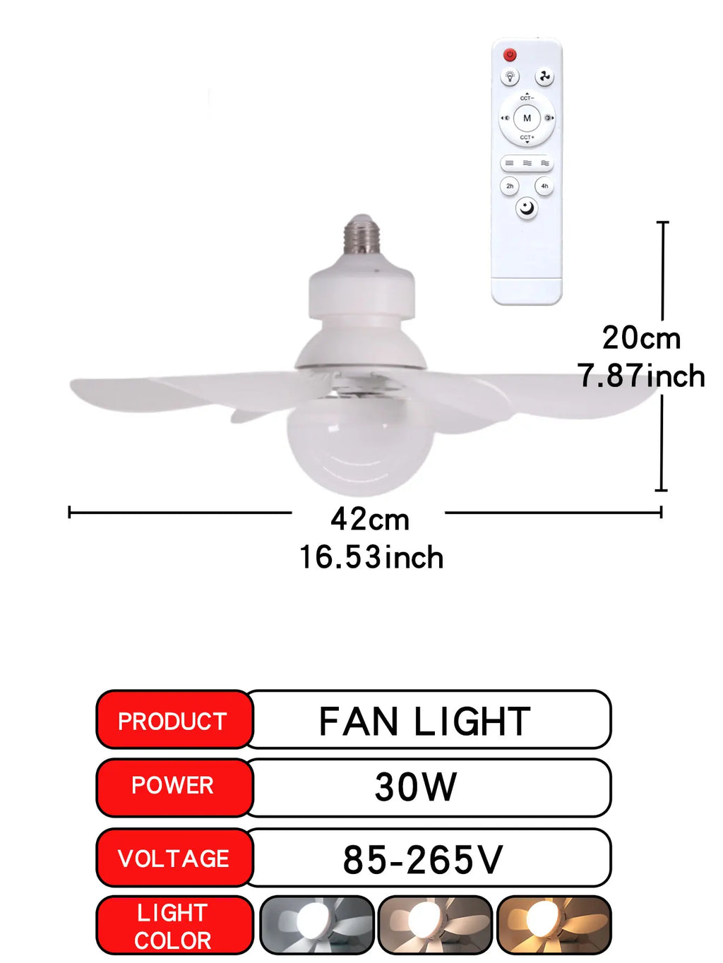 Ventilador de Techo con Luz LED y Control Remoto – Silencioso y Ajustable
